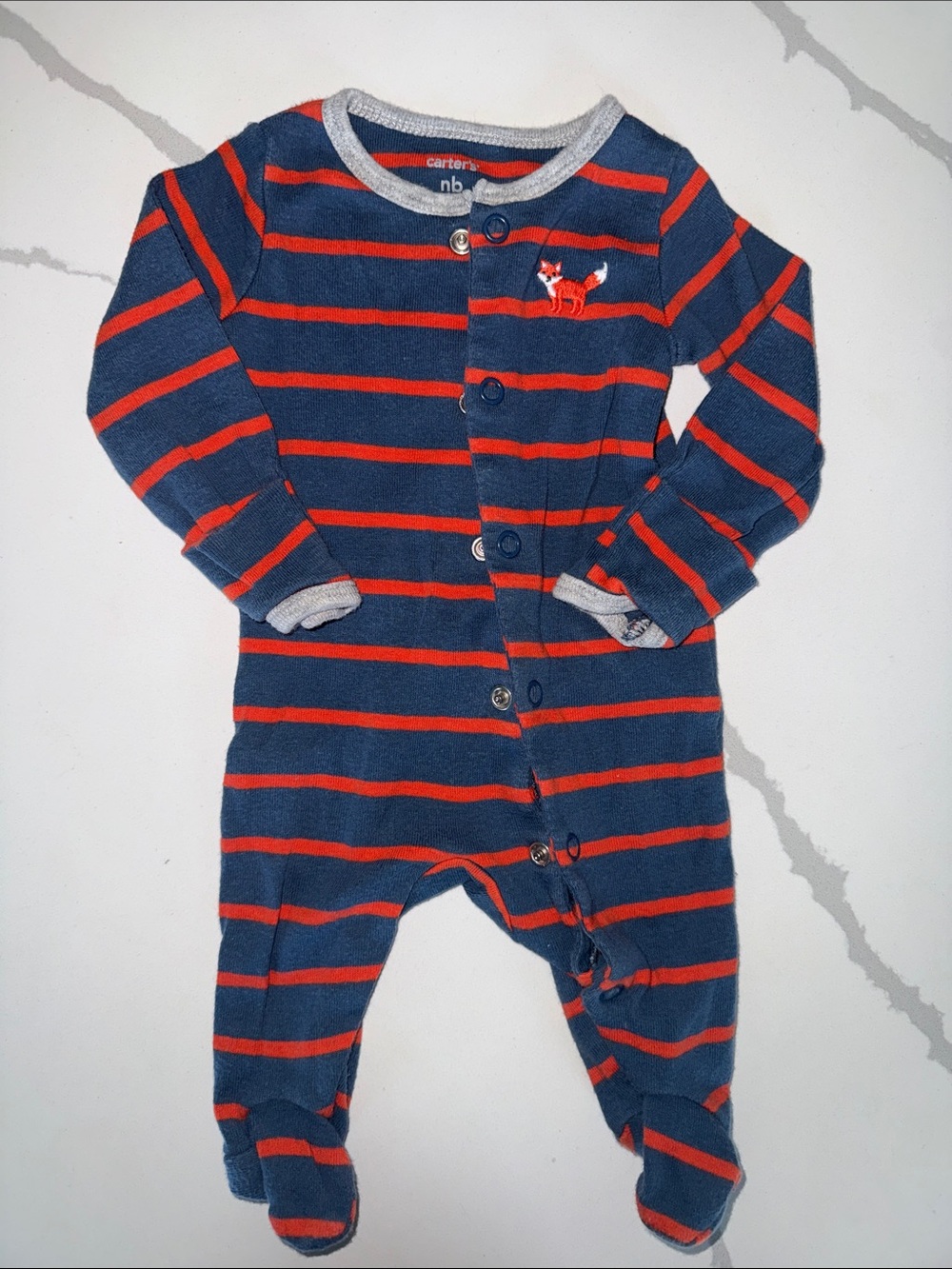 Carter's Navy and Red Striped Footed One-Piece with Fox Accent